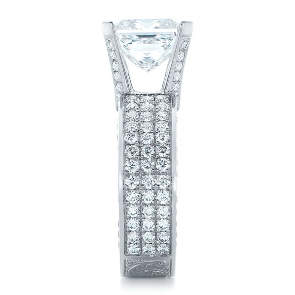  Platinum Custom Princess Cut Diamond And Pave Engagement Ring - Side View -  102276