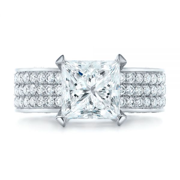  Platinum Custom Princess Cut Diamond And Pave Engagement Ring - Top View -  102276