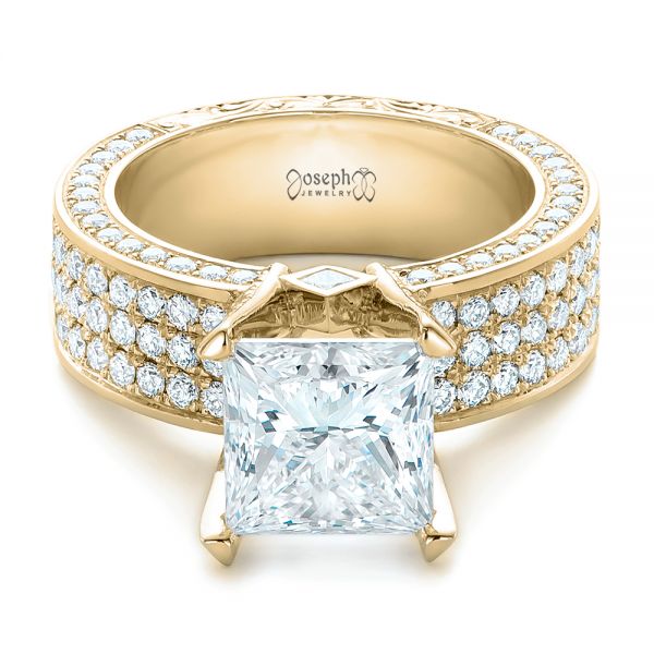18k Yellow Gold 18k Yellow Gold Custom Princess Cut Diamond And Pave Engagement Ring - Flat View -  102276