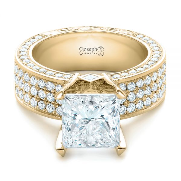 18k Yellow Gold 18k Yellow Gold Custom Princess Cut Diamond And Pave Engagement Ring - Flat View - 102276