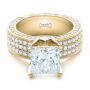 14k Yellow Gold 14k Yellow Gold Custom Princess Cut Diamond And Pave Engagement Ring - Flat View -  102276 - Thumbnail