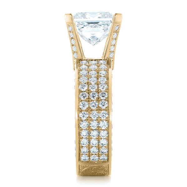 18k Yellow Gold 18k Yellow Gold Custom Princess Cut Diamond And Pave Engagement Ring - Side View - 102276