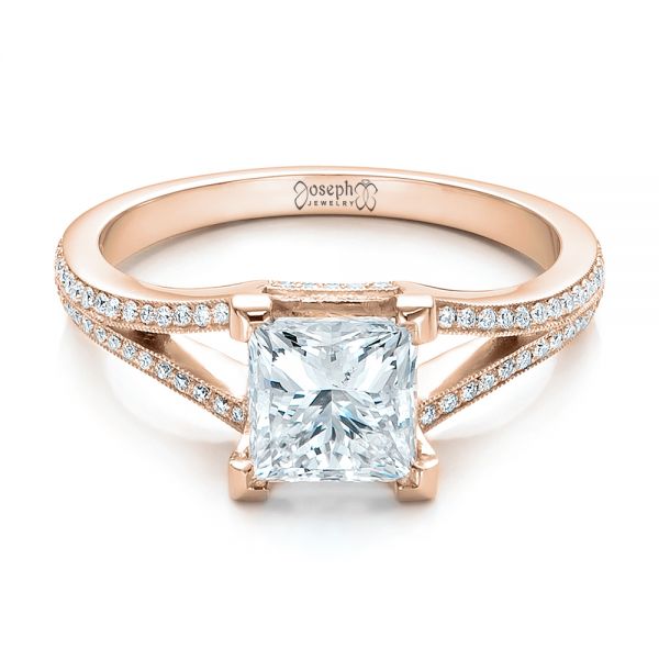 18k Rose Gold 18k Rose Gold Custom Princess Cut Diamond And Split Shank Engagement Ring - Flat View -  100807