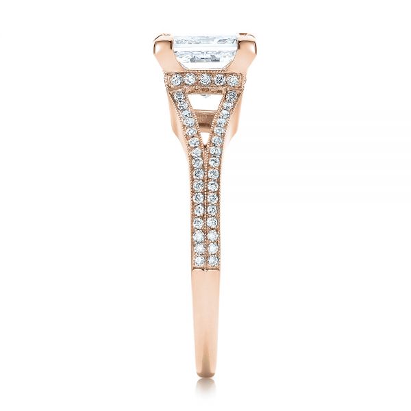 18k Rose Gold 18k Rose Gold Custom Princess Cut Diamond And Split Shank Engagement Ring - Side View -  100807