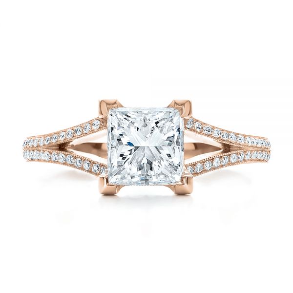 14k Rose Gold 14k Rose Gold Custom Princess Cut Diamond And Split Shank Engagement Ring - Top View -  100807