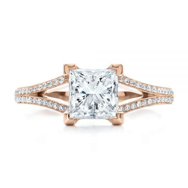 18k Rose Gold 18k Rose Gold Custom Princess Cut Diamond And Split Shank Engagement Ring - Top View - 100807
