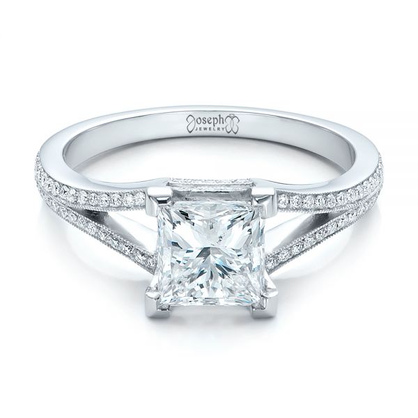  Platinum Custom Princess Cut Diamond And Split Shank Engagement Ring - Flat View -  100807