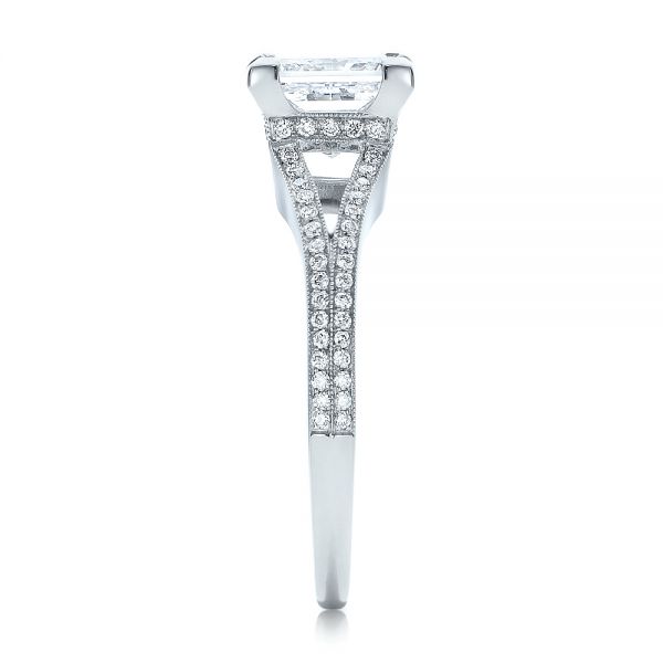  Platinum Custom Princess Cut Diamond And Split Shank Engagement Ring - Side View -  100807