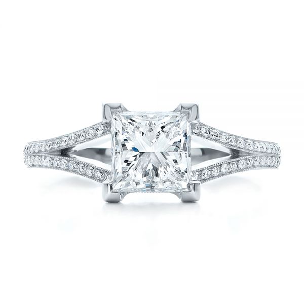 18k White Gold 18k White Gold Custom Princess Cut Diamond And Split Shank Engagement Ring - Top View -  100807