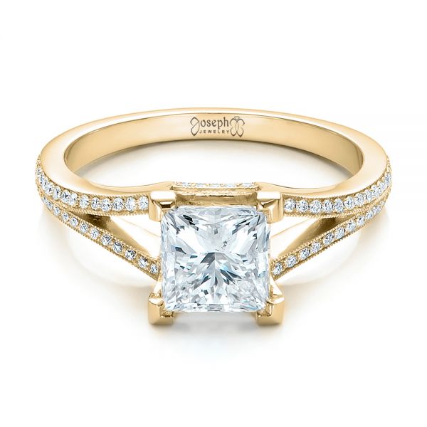 14k Yellow Gold 14k Yellow Gold Custom Princess Cut Diamond And Split Shank Engagement Ring - Flat View -  100807