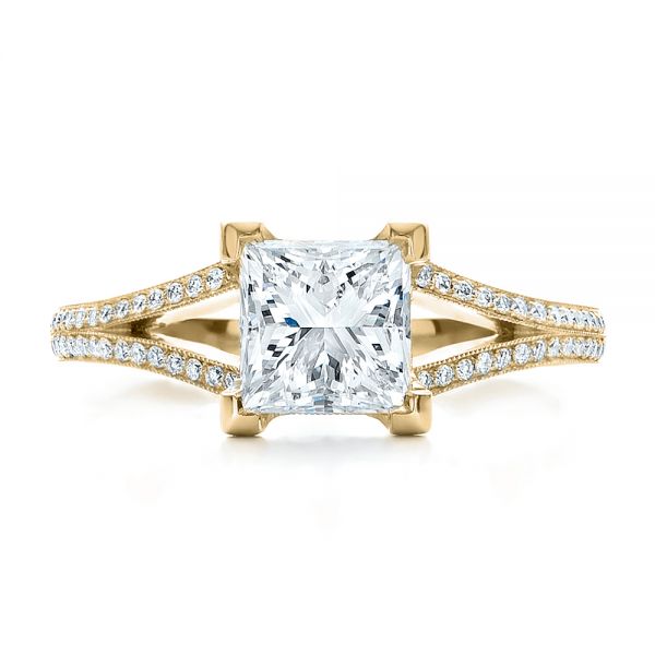 18k Yellow Gold 18k Yellow Gold Custom Princess Cut Diamond And Split Shank Engagement Ring - Top View -  100807