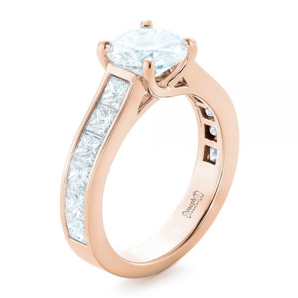18k Rose Gold 18k Rose Gold Custom Princess Cut Diamonds Engagement Ring - Three-Quarter View -  102367