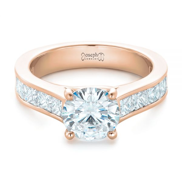 18k Rose Gold 18k Rose Gold Custom Princess Cut Diamonds Engagement Ring - Flat View -  102367