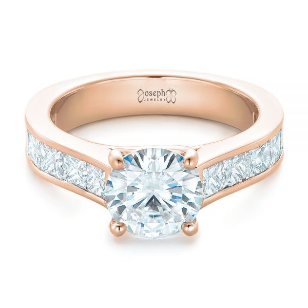 14k Rose Gold 14k Rose Gold Custom Princess Cut Diamonds Engagement Ring - Flat View - 102367