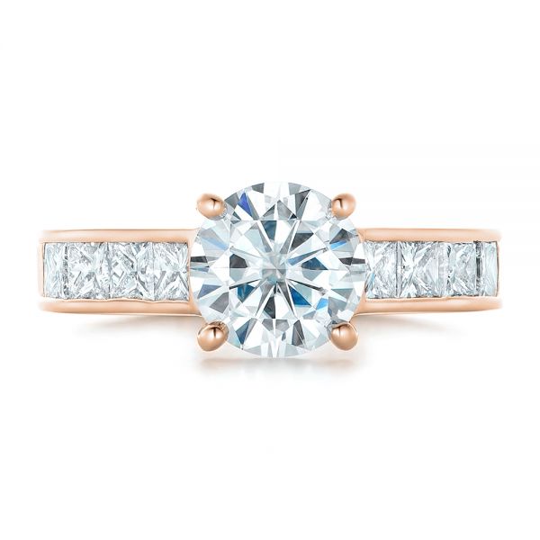14k Rose Gold 14k Rose Gold Custom Princess Cut Diamonds Engagement Ring - Top View -  102367