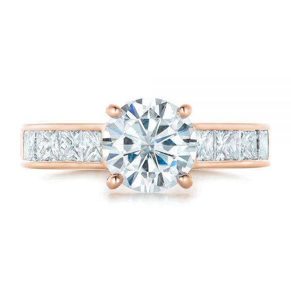 14k Rose Gold 14k Rose Gold Custom Princess Cut Diamonds Engagement Ring - Top View - 102367