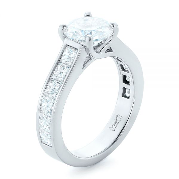 18k White Gold 18k White Gold Custom Princess Cut Diamonds Engagement Ring - Three-Quarter View -  102367