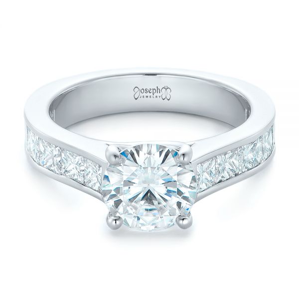 14k White Gold 14k White Gold Custom Princess Cut Diamonds Engagement Ring - Flat View -  102367