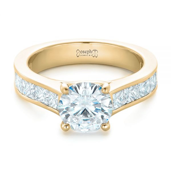 14k Yellow Gold 14k Yellow Gold Custom Princess Cut Diamonds Engagement Ring - Flat View -  102367