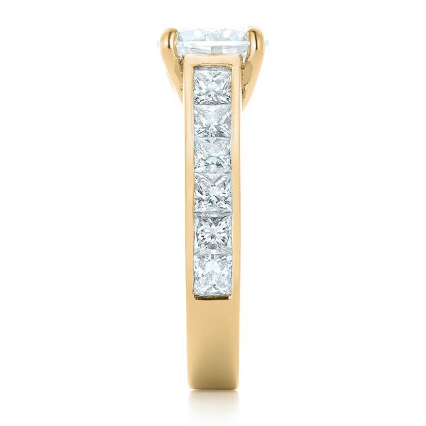 18k Yellow Gold 18k Yellow Gold Custom Princess Cut Diamonds Engagement Ring - Side View -  102367