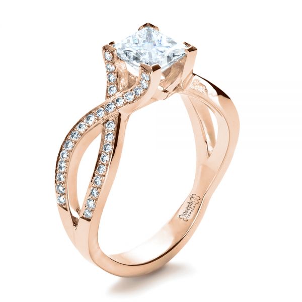 14k Rose Gold 14k Rose Gold Custom Princess Cut Engagement Ring - Three-Quarter View -  1197