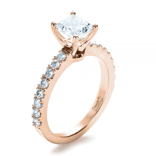 14k Rose Gold 14k Rose Gold Custom Princess Cut Engagement Ring - Three-Quarter View -  1207