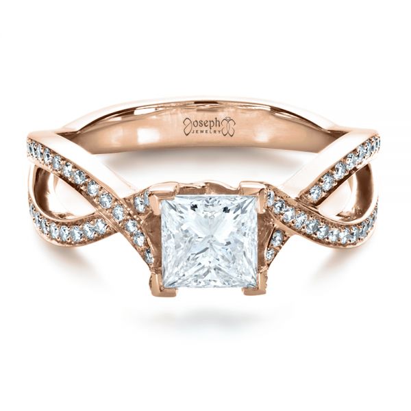 18k Rose Gold 18k Rose Gold Custom Princess Cut Engagement Ring - Flat View -  1197