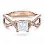 18k Rose Gold 18k Rose Gold Custom Princess Cut Engagement Ring - Flat View -  1197 - Thumbnail
