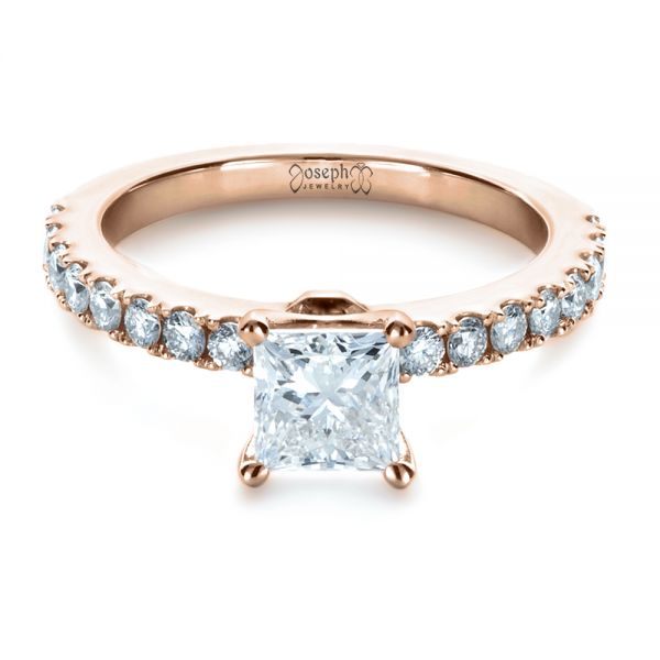 18k Rose Gold 18k Rose Gold Custom Princess Cut Engagement Ring - Flat View - 1207