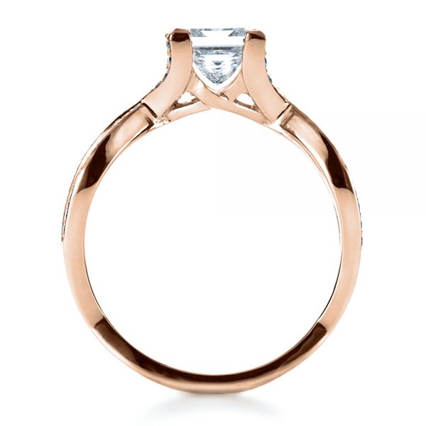 14k Rose Gold 14k Rose Gold Custom Princess Cut Engagement Ring - Front View -  1197