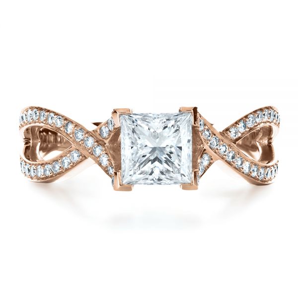 14k Rose Gold 14k Rose Gold Custom Princess Cut Engagement Ring - Top View -  1197