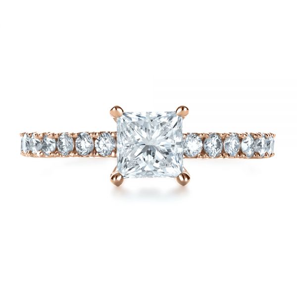 18k Rose Gold 18k Rose Gold Custom Princess Cut Engagement Ring - Top View -  1207