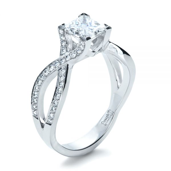 18k White Gold 18k White Gold Custom Princess Cut Engagement Ring - Three-Quarter View -  1197