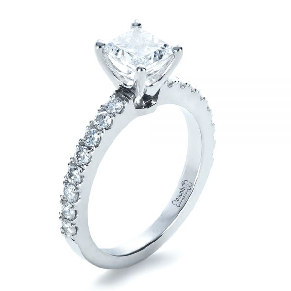 14k White Gold 14k White Gold Custom Princess Cut Engagement Ring - Three-Quarter View -  1207