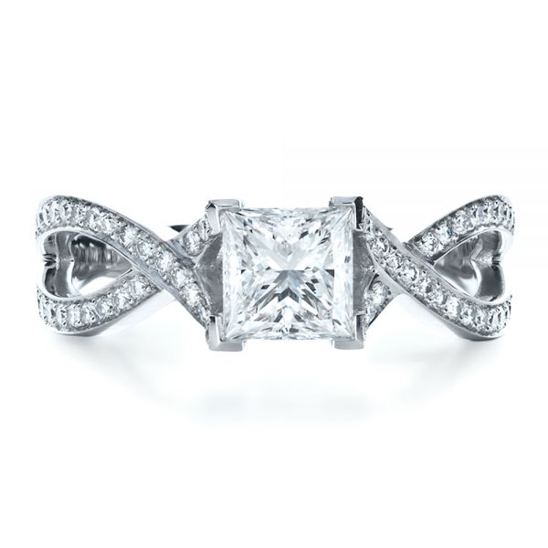 18k White Gold 18k White Gold Custom Princess Cut Engagement Ring - Top View -  1197