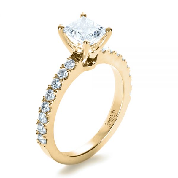 14k Yellow Gold 14k Yellow Gold Custom Princess Cut Engagement Ring - Three-Quarter View -  1207