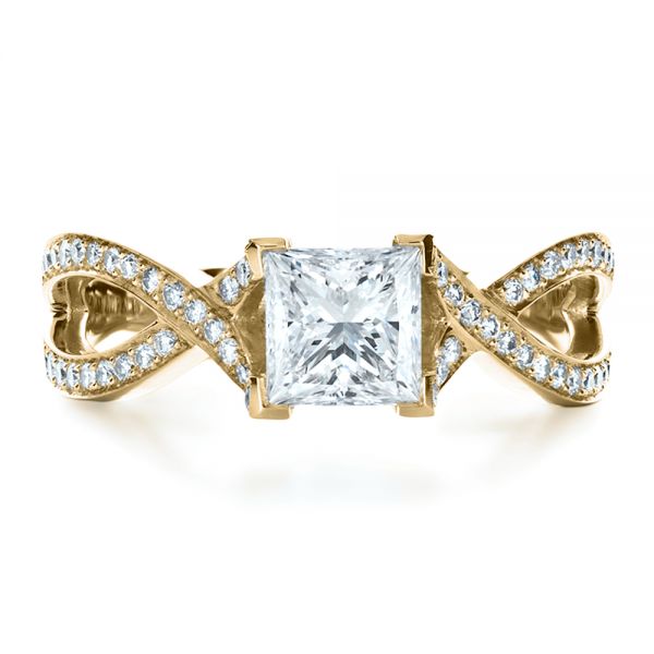 18k Yellow Gold 18k Yellow Gold Custom Princess Cut Engagement Ring - Top View -  1197