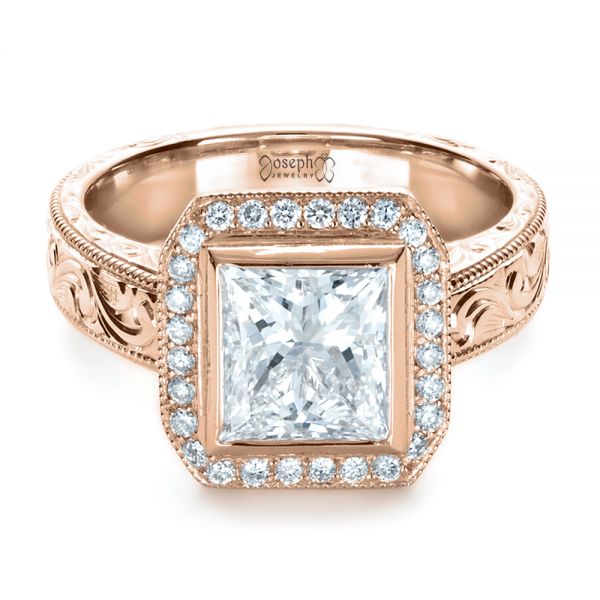 14k Rose Gold 14k Rose Gold Custom Princess Cut Halo Engagement Ring - Flat View - 1209