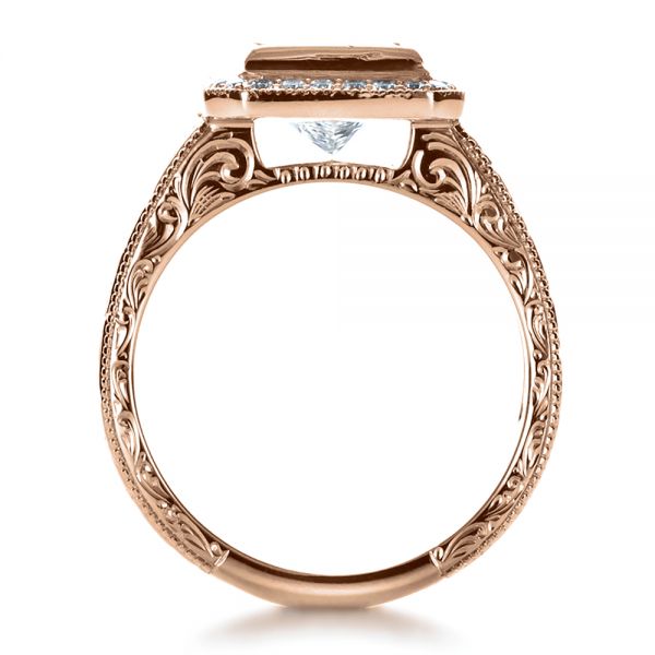 18k Rose Gold 18k Rose Gold Custom Princess Cut Halo Engagement Ring - Front View -  1209