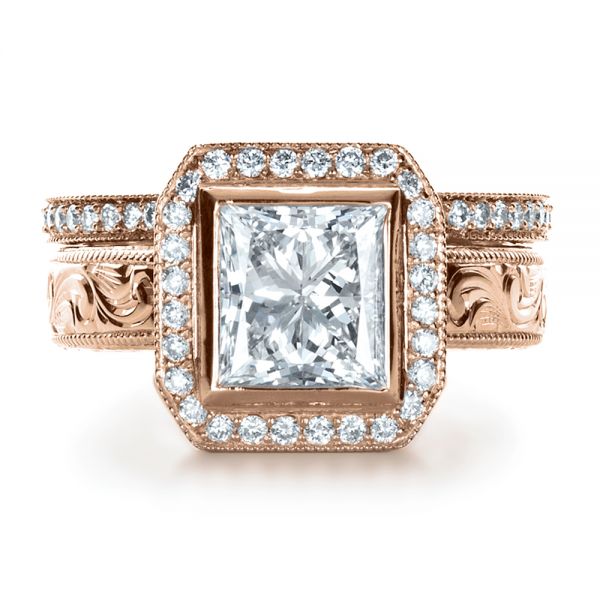 14k Rose Gold 14k Rose Gold Custom Princess Cut Halo Engagement Ring - Top View - 1209