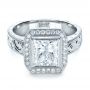 18k White Gold 18k White Gold Custom Princess Cut Halo Engagement Ring - Flat View -  1209 - Thumbnail