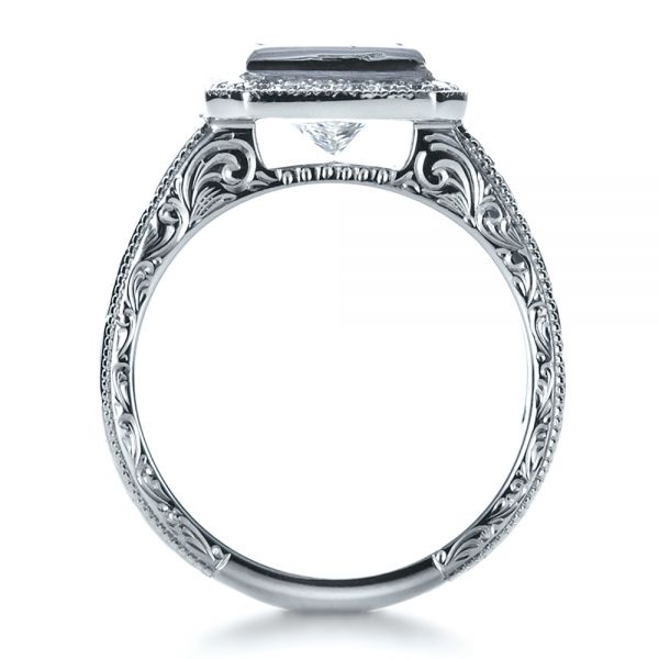 18k White Gold 18k White Gold Custom Princess Cut Halo Engagement Ring - Front View -  1209