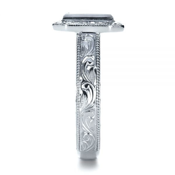 14k White Gold Custom Princess Cut Halo Engagement Ring - Side View - 1209