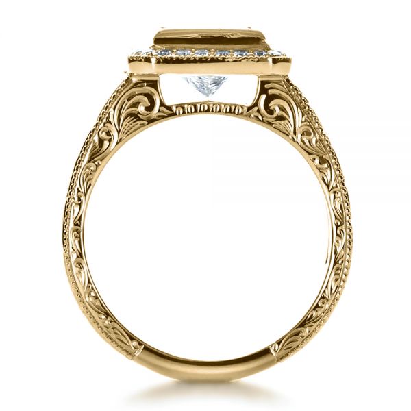 18k Yellow Gold 18k Yellow Gold Custom Princess Cut Halo Engagement Ring - Front View -  1209