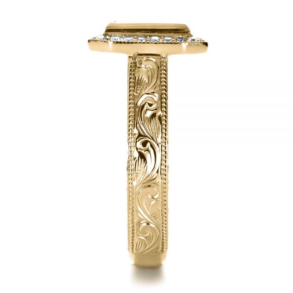 18k Yellow Gold 18k Yellow Gold Custom Princess Cut Halo Engagement Ring - Side View - 1209