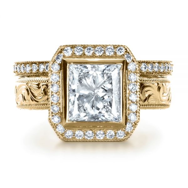 18k Yellow Gold 18k Yellow Gold Custom Princess Cut Halo Engagement Ring - Top View - 1209