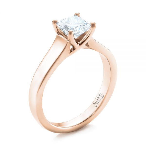 18k Rose Gold 18k Rose Gold Custom Princess Cut Solitaire Engagement Ring - Three-Quarter View -  101450