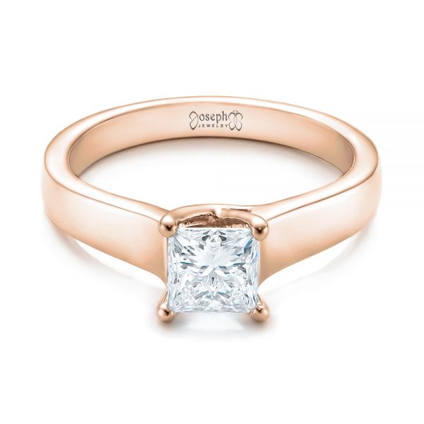 18k Rose Gold 18k Rose Gold Custom Princess Cut Solitaire Engagement Ring - Flat View -  101450