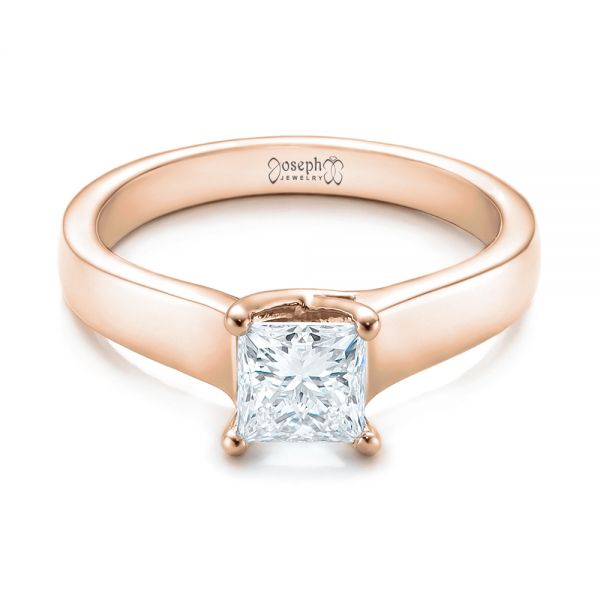 14k Rose Gold 14k Rose Gold Custom Princess Cut Solitaire Engagement Ring - Flat View -  101450