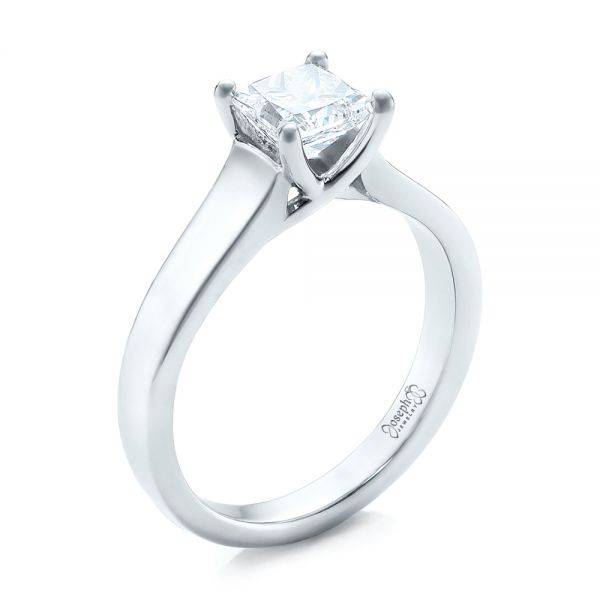 14k White Gold Custom Princess Cut Solitaire Engagement Ring - Three-Quarter View -  101450